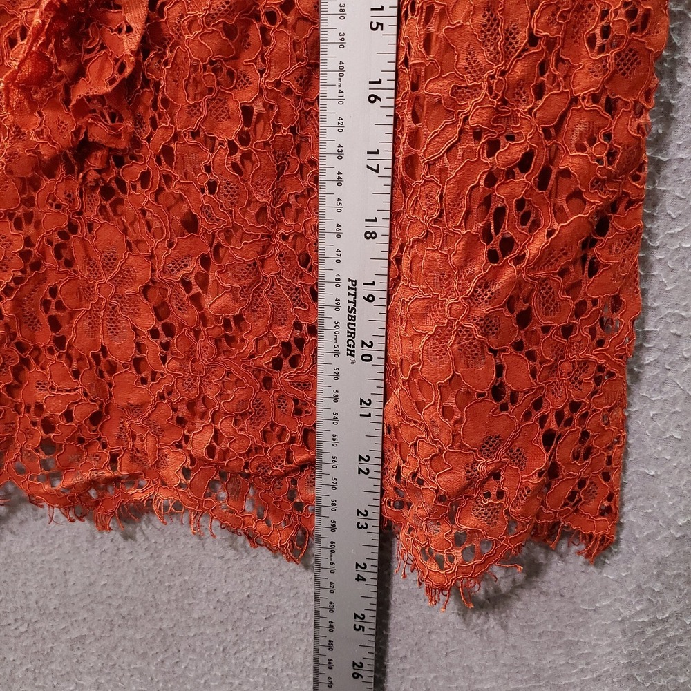 7th Avenue Women Top XL Orange Shirt Floral Crochet Lace Round Neck Keyhole - Picture 3 of 7